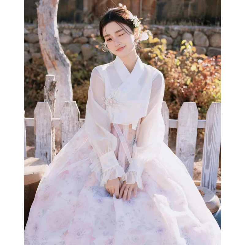 Traditional Korean Clothing Women Birthday Party Photography Clothes Retro Girl Cosplay Costume Uniform Pink Fancy Dress Suit