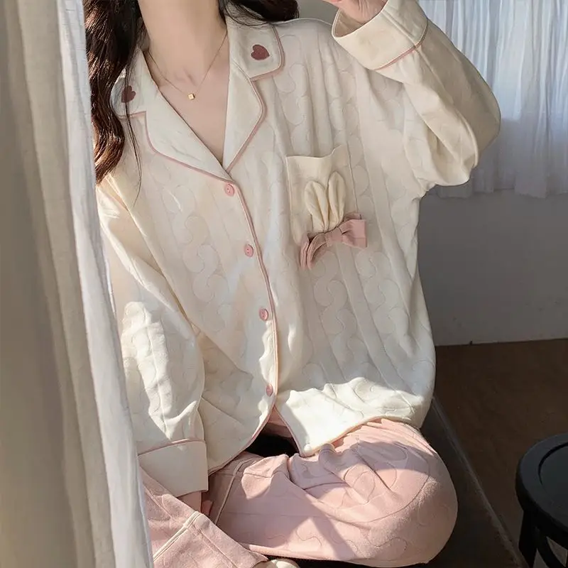 

Pajamas Girl Sweet and Cute Pyjamas Women Long-sleeved Sleepwear Pijamas De Mujer Trousers Set Loungewear Can Be Worn Outside