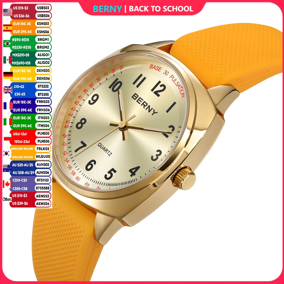 BERNY-Montre-bracelet à quartz dorée pour femme, étanche, simple, facile à lire, décontractée, sport, infirmière, dames