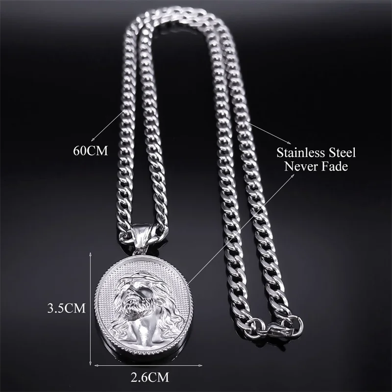 Crown of Thorns Jesus Medal Christian Men's Necklace 316 Stainless Steel Korean Silver Color Pendant Religious Necklaces Jewelry