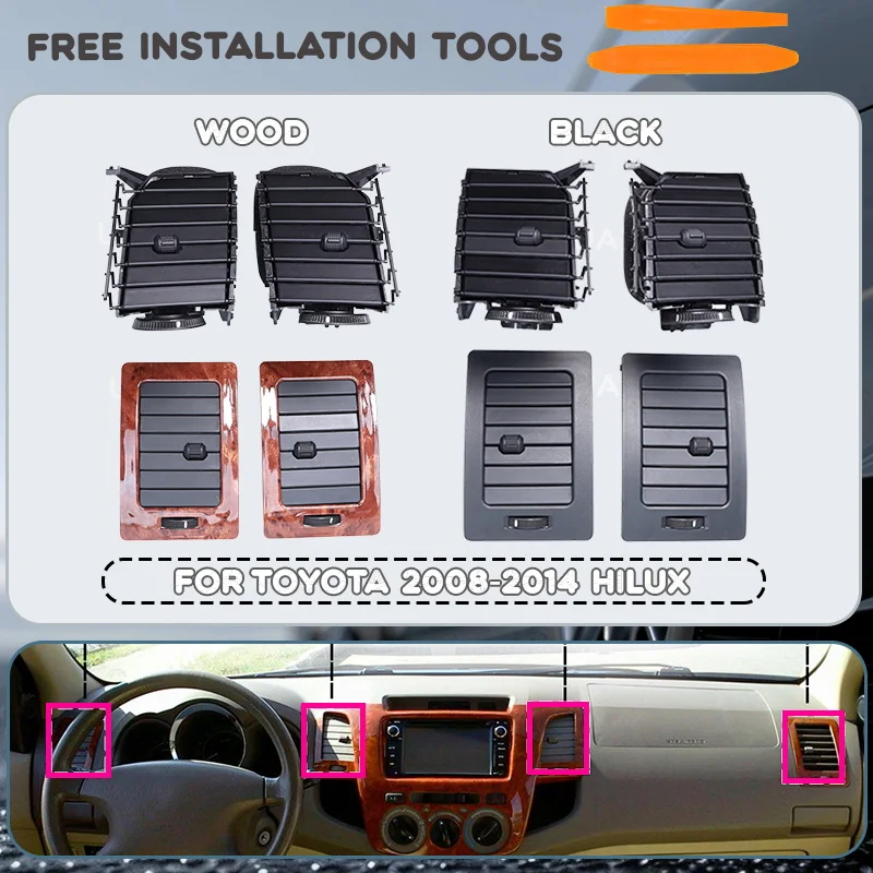 For Toyota 2008-2014 HILUX Car Conditioning Interior AC Accessories A/C Air Vent Grille Dashboard Panel Outlet Frame Kit Center