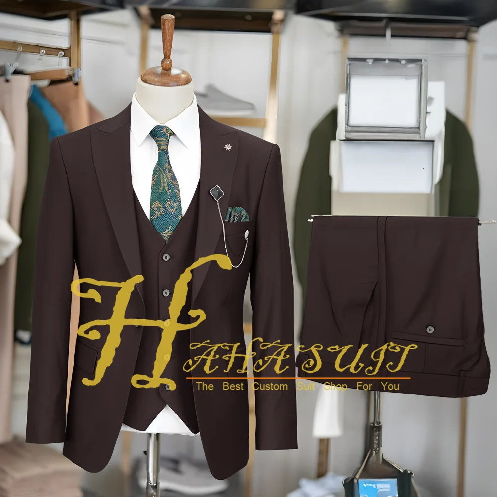 

2025 Custom Made Groom Tuxedo Peaked Lapel Double Breasted Men Suit Prom Wedding Party Men Suits Costume