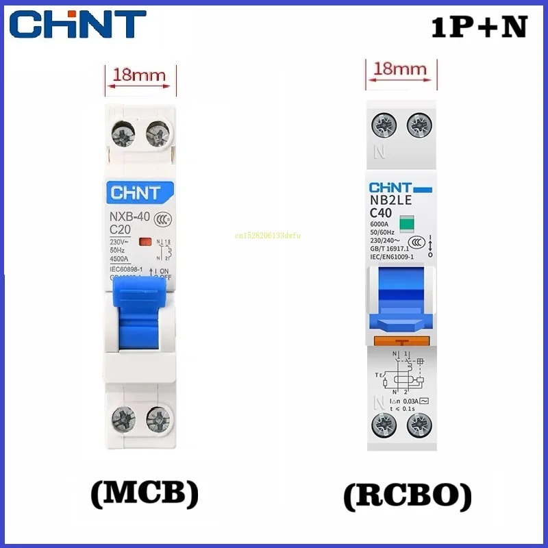 CHINT 18MM MCB RCBO NXB-40 NB2LE 30ma TypeAC Curve C DPN DPNL Residual Current Operated Circuit Breaker DZ267 DZ267LE