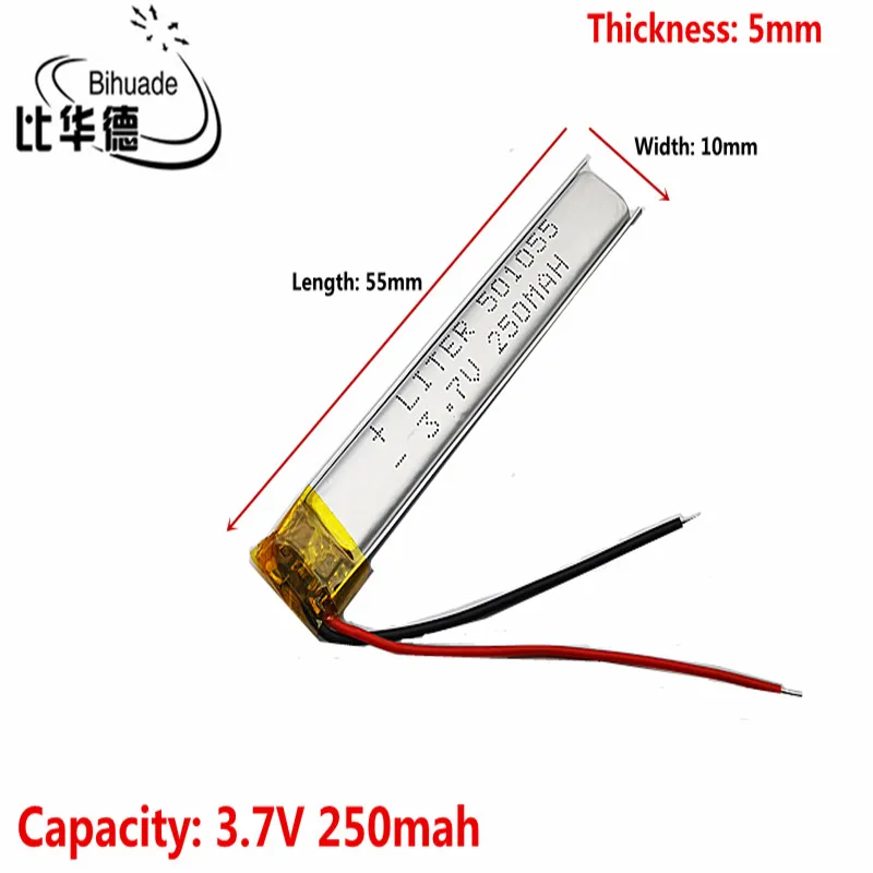 Liter energy battery 3.7V 250mah 501055 Lithium Polymer LiPo Rechargeable Battery For LED GPS DVD MP5 Watch battery