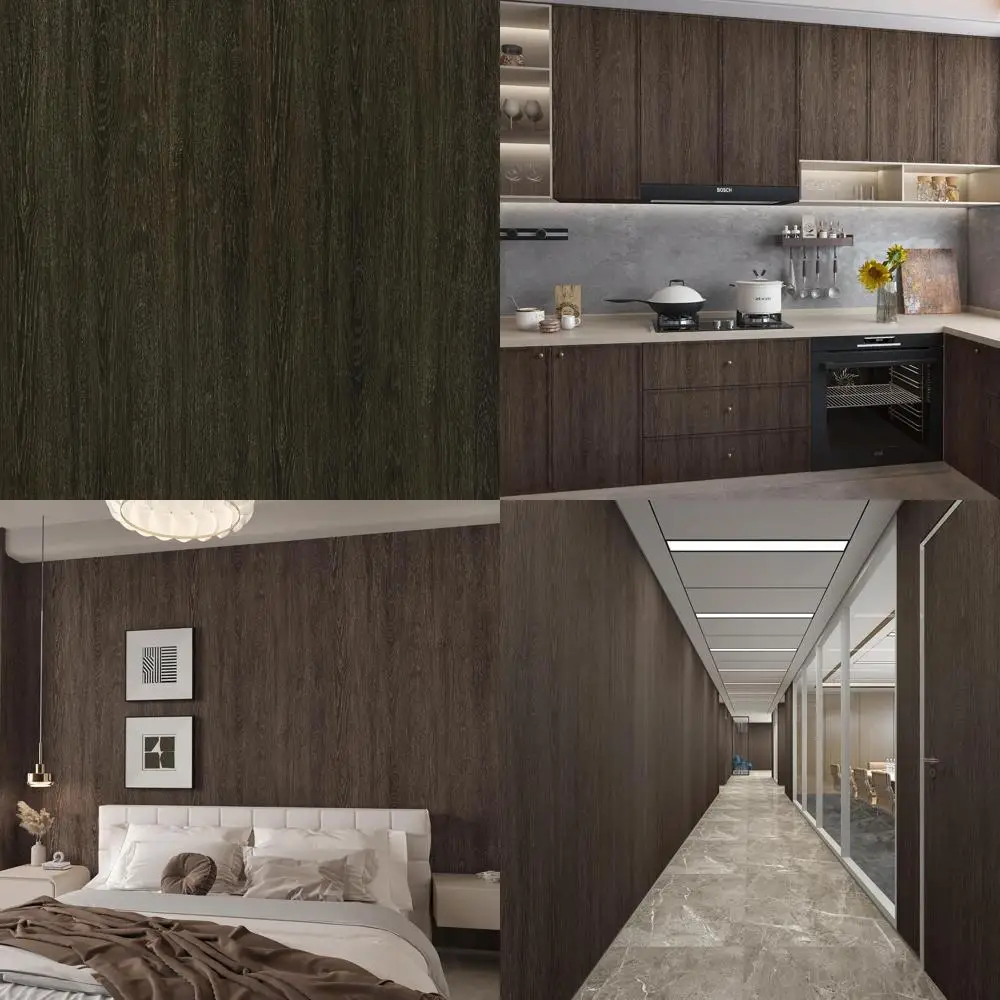 ورق جدران واسع جدًا من الخشب البني والشوكولاتة قابل للتقشير والالتصاق مع فتحة توجيه هوائية للأسطح الكبيرة