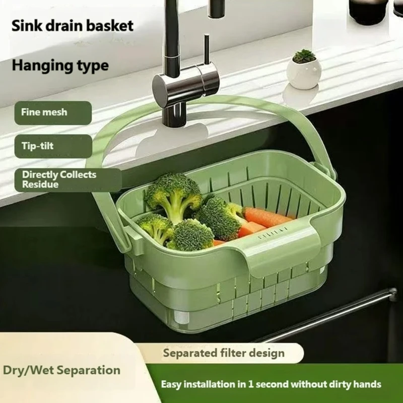 F68E Expandable Foldable Kitchen Drain Basket For Fruits Vegetables Pastas Storage