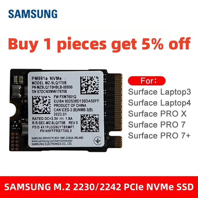 OEM SAMSUNG M.2 2230 PCIe 3.0x4 PM991A/PM991 & M.2 2230 PCIe 4.0x4 PM9B1/BM9C1 & M.2 2242 PCIe 4.0x4 PM9B1 NVMe Internal SSD