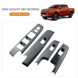 LHD For Isuzu D-MAX DMAX 2021 2022 2023+ Carbon Fiber 4pcs Power Window Switch Panel Cover Sticker Modification