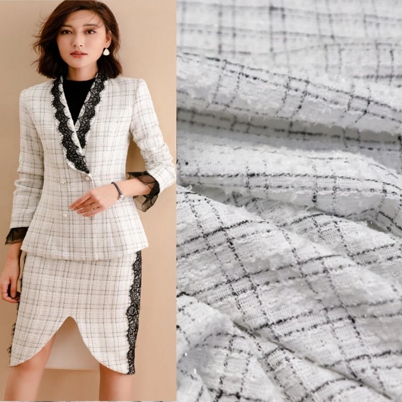 

Твидовая ткань, осень-зима, черно-белая клетчатая яркая линия, пиджак, одежда, брендовый модный дизайн, ткань для шитья своими руками