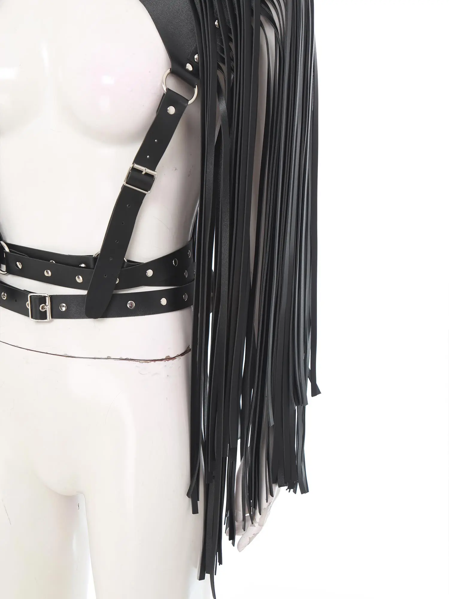 PU Leder Nieten Brust Harness Erwachsene Männer Frauen Cosplay Zubehör Harness Einstellbare Schulter Schnalle Riemen Arm Quaste Riemen