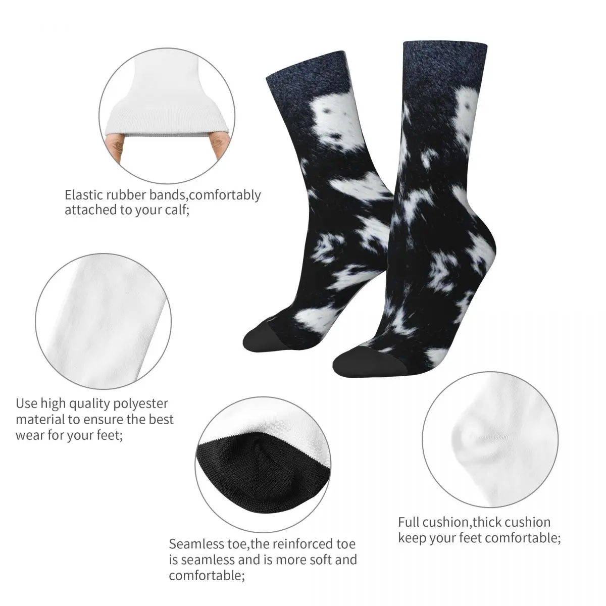 Black White Cow Print Merchandise Socks Non-slip Cows Fur Pattern Graphic Long Socks Cute Women Men Christmas Present