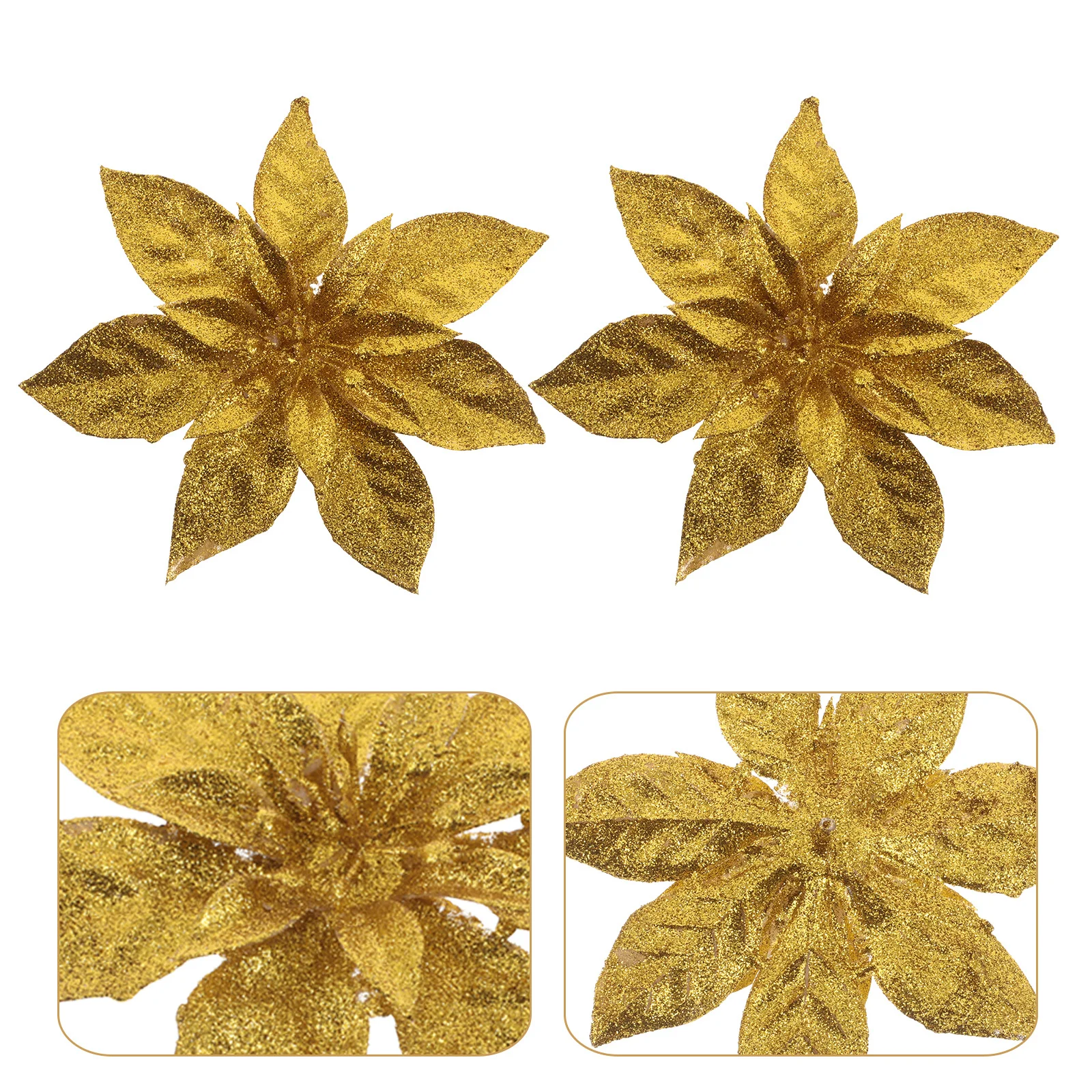 

12Pcs Glitter Poinsettia Picks Gold Flower Ornament for Christmas Tree Wreaths Garland Holiday Wedding Decor Christmas Flowers