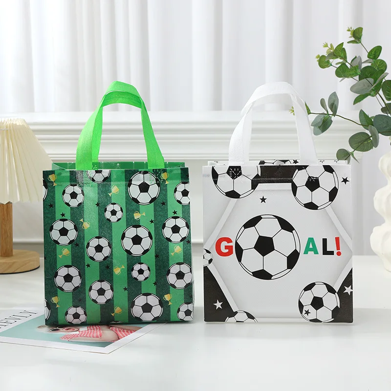 10Pcs Sports Football Theme Gift Packing Bag Soccer Non-Woven Shopping Tote Bag for Kids Boy Birthday Baby Shower Party Decor