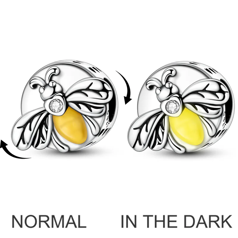 

925 Sterling Silver Charms Bead CZ Zircon Sparking Firefly Dangle Fit Original Bracelet DIY Women Jewelry