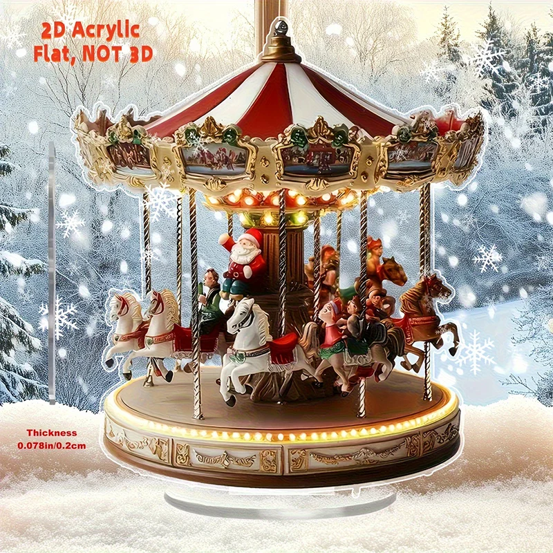 1pcs Christmas Merry Carousel 2D Christmas Scene Festival Decor Bedroom Office Desktop Ornaments Home Decoration Christmas Gifts