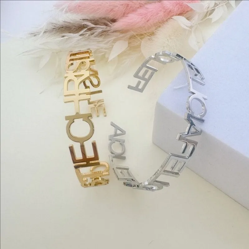 Custom Name Cuff Bracelet Personalized Gold - Plated Open Bangle Jewelry Unique Handwritten Name Themed Bracelets Christmas Love