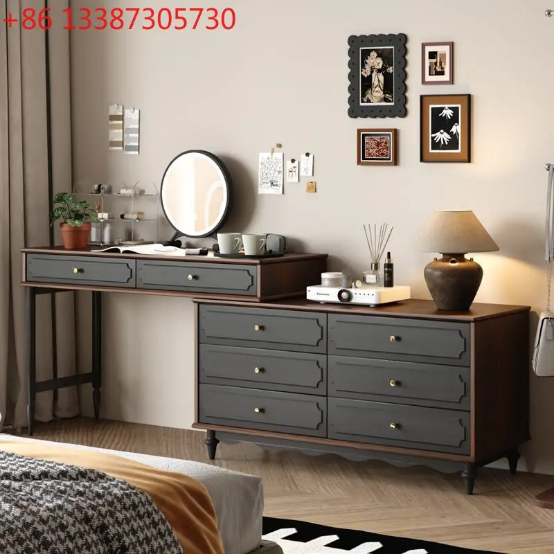 

Retro Rubber Wood Medium Antique American Dresser Retractable Adult Bedroom