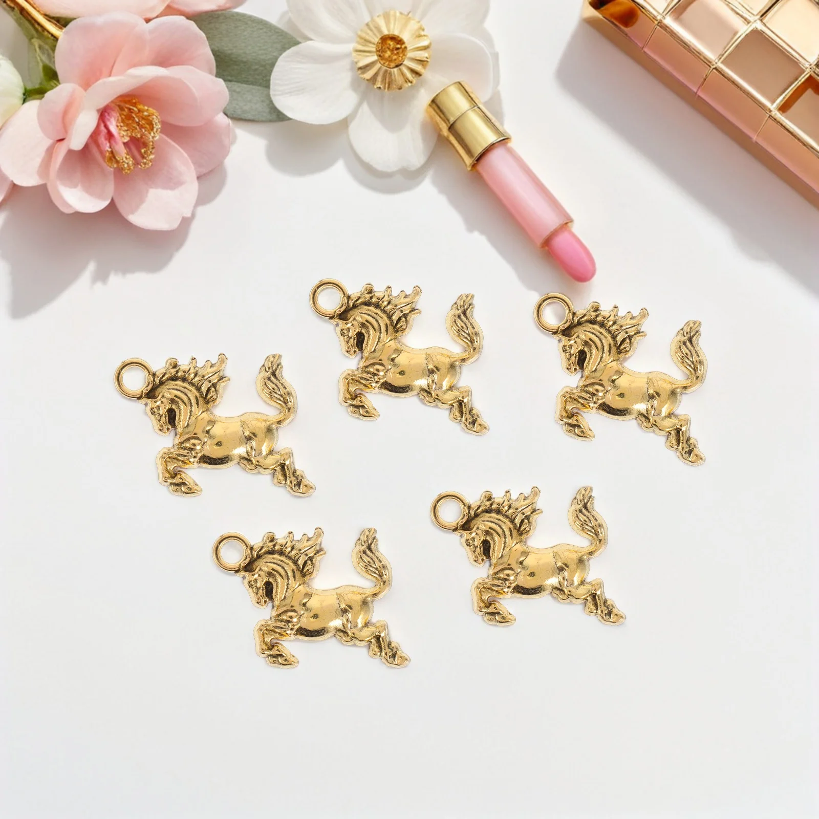 60Pcs Zodiac Horse Pendant Charms Energetic Golden Animal Charms for Jewelry Making 2026 Year of Horse Good Luck Accessories