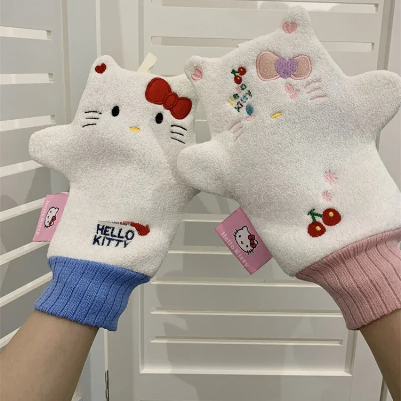 Cute anime hello kitty bath towel cartoon new girly heart household bathing and bathing gloves soft and non-harming to the skin