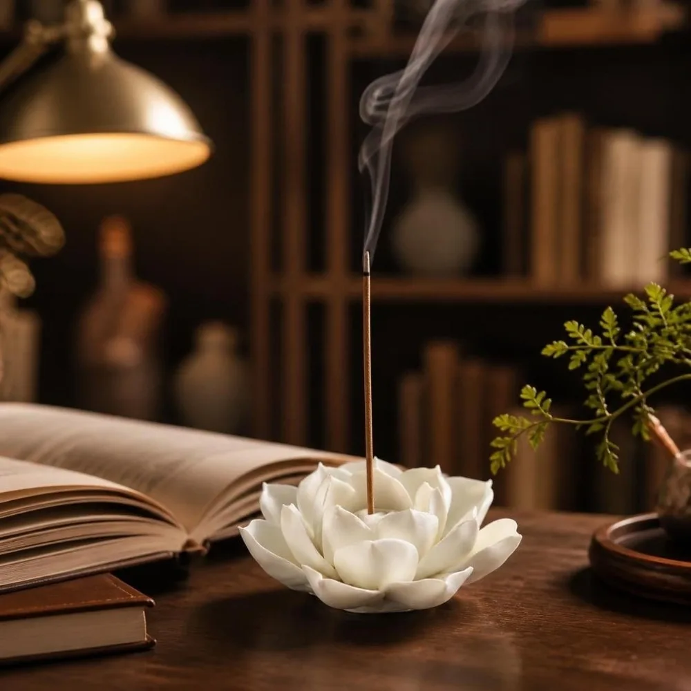 Ceramic Incense Burner Flower Design Detachable Lotus Aromatherapy Stand Decorative Ash Catcher Incense Burning Tray Office Use