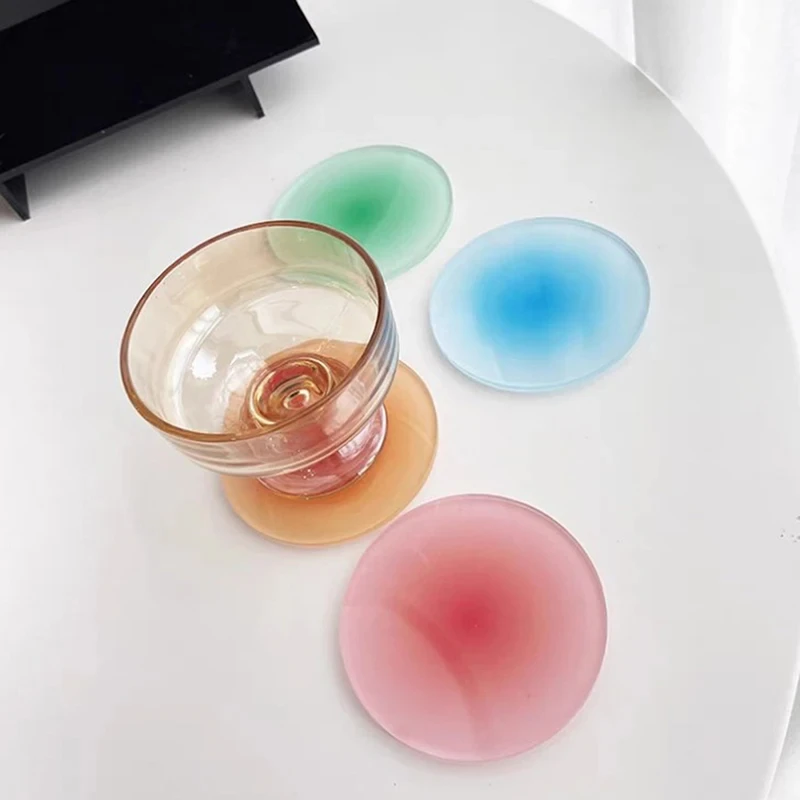 Ins Colour Gradient Acrylic Coaster Anti-slip Round Cup Pad Dining Table Placemat Cafe Decor Mug Mats view 5