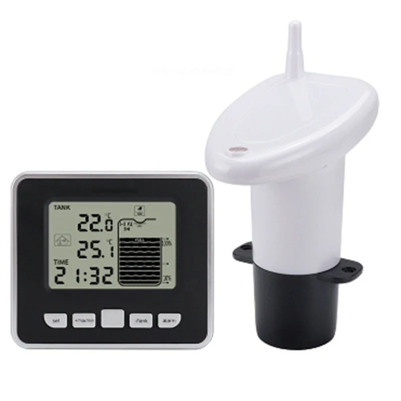 Wireless Ultrasonic Water Tank Liquid Level Meter Water Level Time Display Low Battery Indicator + Temperature Sensor