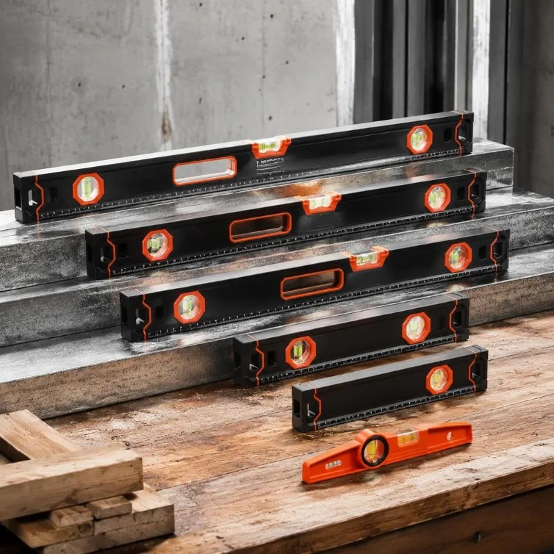 Aluminum Alloy Spirit Level Set Of 6, Magnetic Box Levels With Vials For 45 90 180 Degree, Dual SAE And Metric Scale Measuring Tool For Construction And Woodworking, 200 To 25 Cm