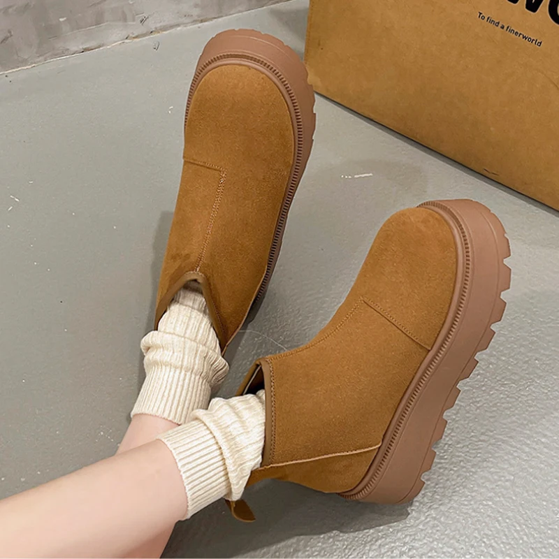 Stylish Platform Plush Ankle Boots New Thickened Simple Comfort Snow Boots Winter Retro Warm Cotton Women's Ankle Boots Shoes