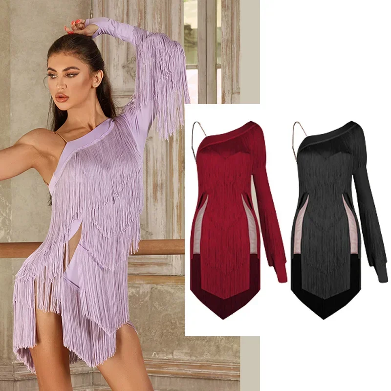 Women Competition Clothing Cha Cha Rumba Tango Dance Performance Costume Sexy Practice Wear One-Sleeve Latin Dance Dress