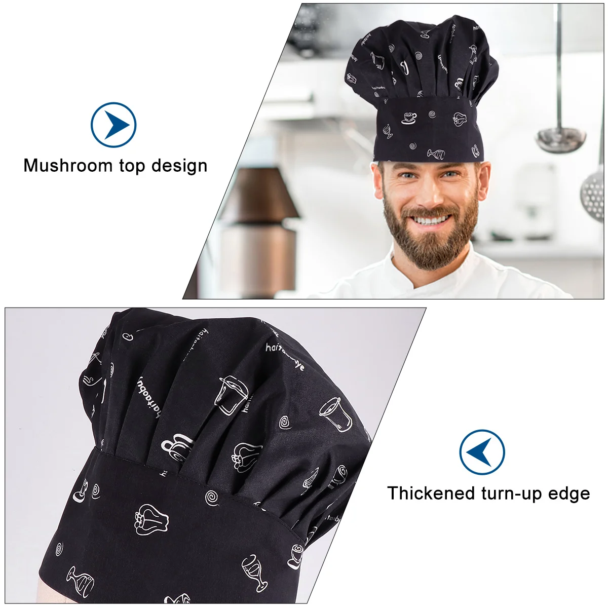 Chapeau de Chef léger en coton et Polyester, Design champignon, bord rabattu épais, uniforme de cuisinier pour la cuisine, les travailleurs de Restaurant, 1 pièce