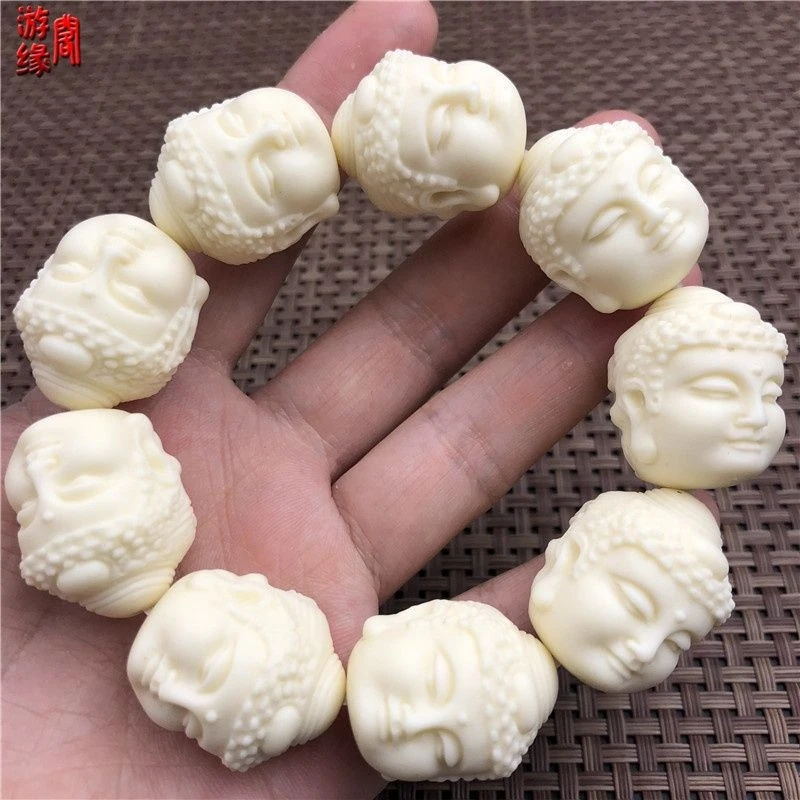 Authentic Ivory Bracelet with Engraved Taoist Texts, Buddhist Bodhi Bead Accessories for Men and Women - view 3