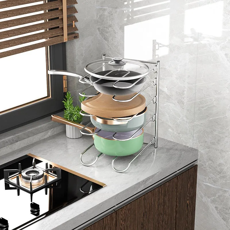 주방 금속 스테인레스 스틸 304 팬 거치대, 조절 가능한 조리대 냄비 및 팬 정리함, 다기능 냄비 랙