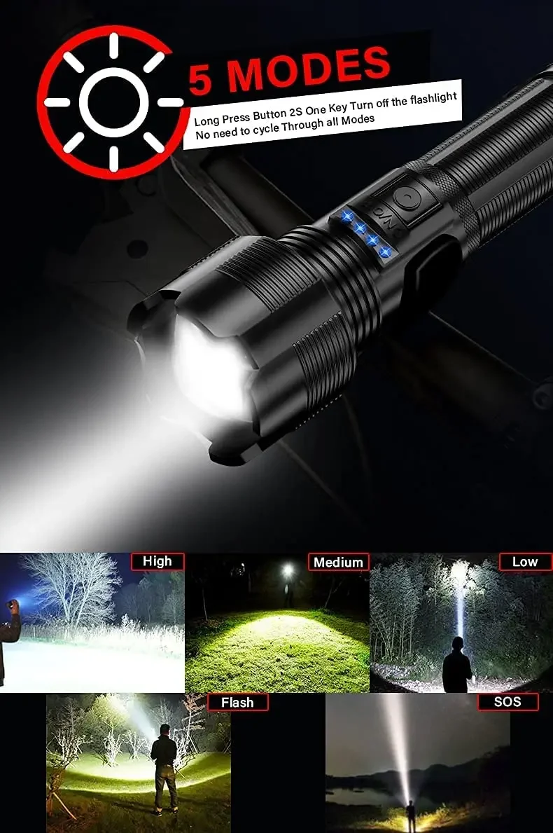 High lume Led Flashlight High Quality P70.2 P50.2 Tactical Hunting Torch Usb Rechargeable Zoomable Lantern 18650 AAA Battery