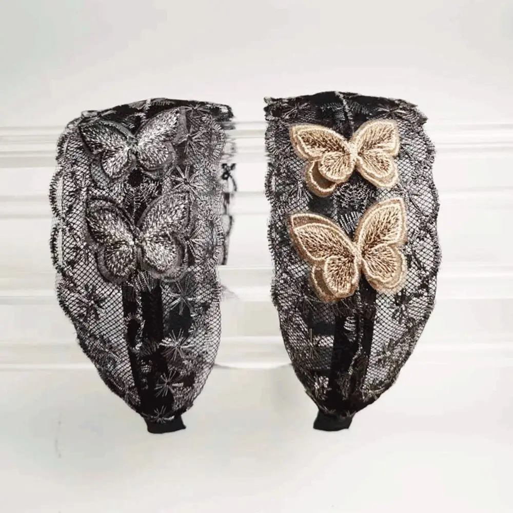 

Ins Wide Side Lace Mesh Hair Band Non Slip Flowers Women Lace Hairbands Hollow Pattern Elastic Hollow Headwear Girls