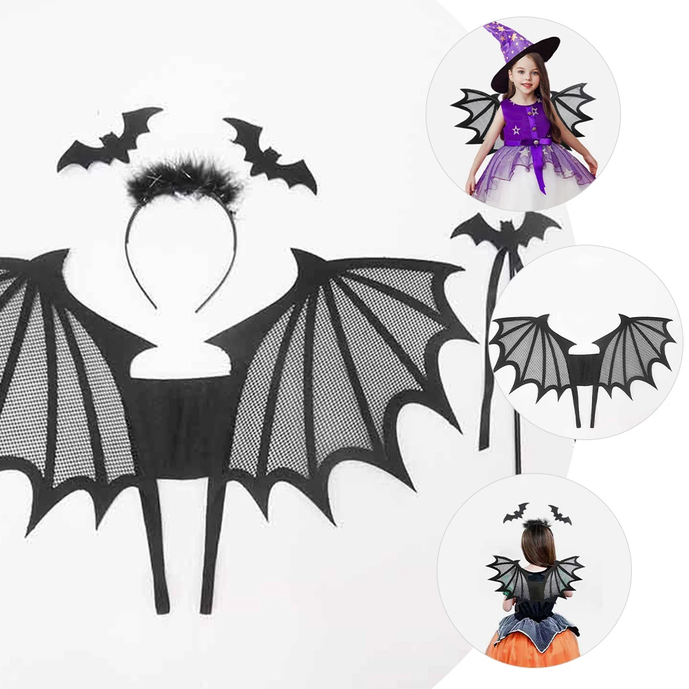 Acessórios para fantasia de halloween, conjunto de asas de aranha preta, bastão leve para crianças, adereços para festa de festival fantasma, vestido de morcego para halloween