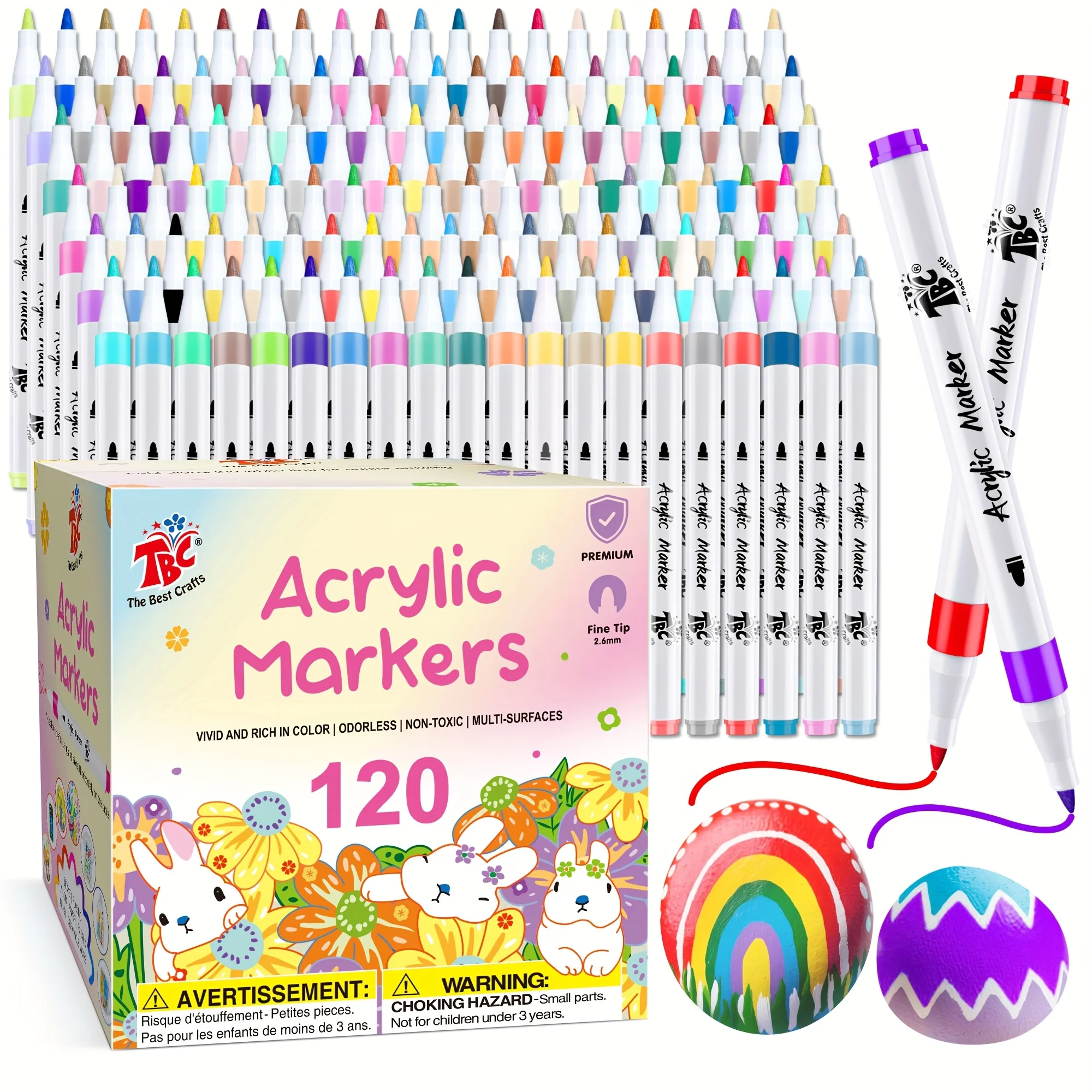 TBC The Best Crafts 120 Colors Acrylic Paint Markers, Professional Art Use Waterproof, Non-Toxic, Odorless, Suitable for Paper, Pottery, Stones, Back to School