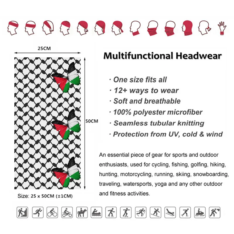 Palestinian Palestine Bandana Neck Cover Gaiter Printed Balaclava Face Mask Scarf Multifunctional Outdoor Sports Unisex Headband