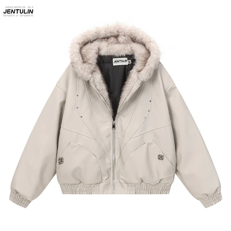 

Hip-Hop Winter Men Coat New Casual Thick Warm Women Parka Coat Streetwear Loose Hooded Faux Mink Collar Couple Short Coat