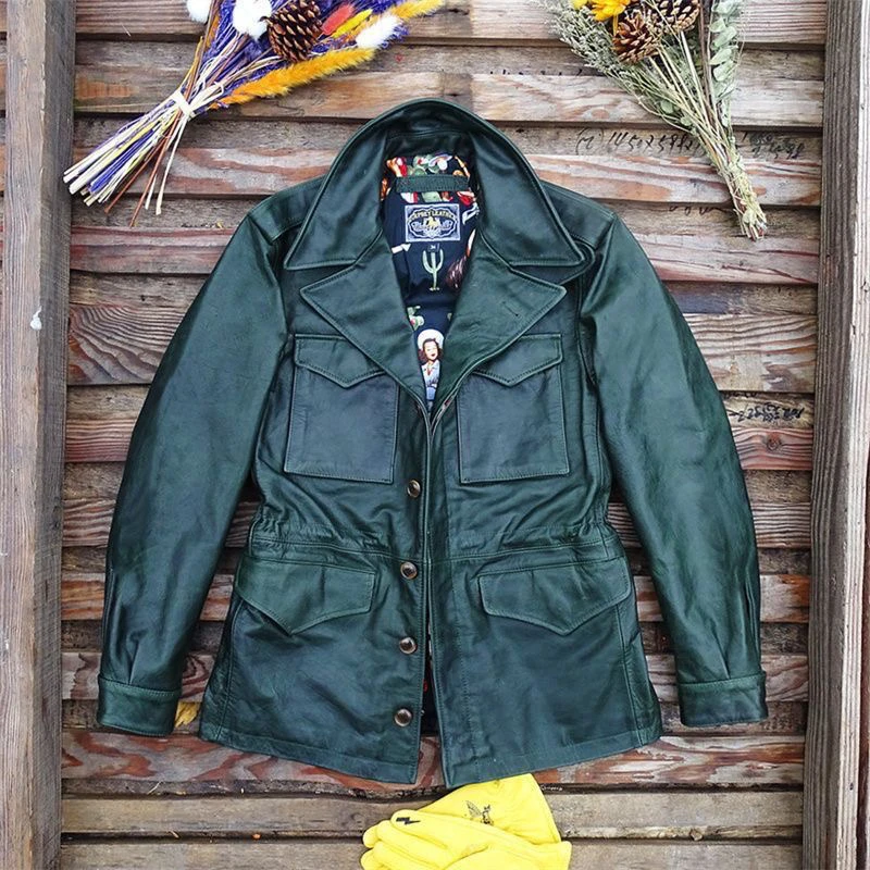 M43 Retro Wax Dyeing Motorcycle Style Men's Leather Jacket Pocket Windbreaker Slim Fit Fashionable Autumn Casual Coat