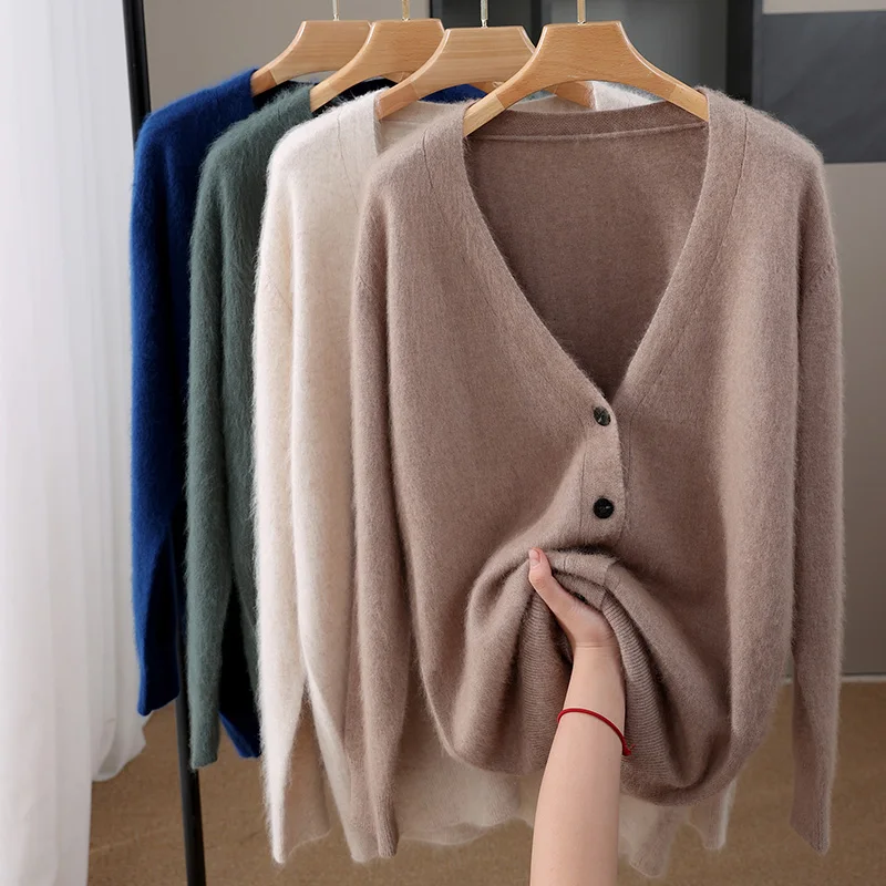 

Autumn Winter Men Cashmere Cardigan 100% Mink Cashmere V-Neck Knitwear Solid Basic Smart Casual Sweater Soft Comfy Clothes Top
