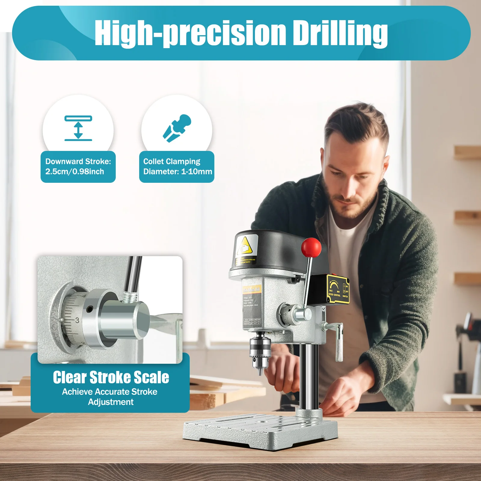 

110v 340w 0-14100r/Min 3-Speed Heavy-Duty 1-10mm Adjustable Metal Wood Plastic Bench Drilling Machine