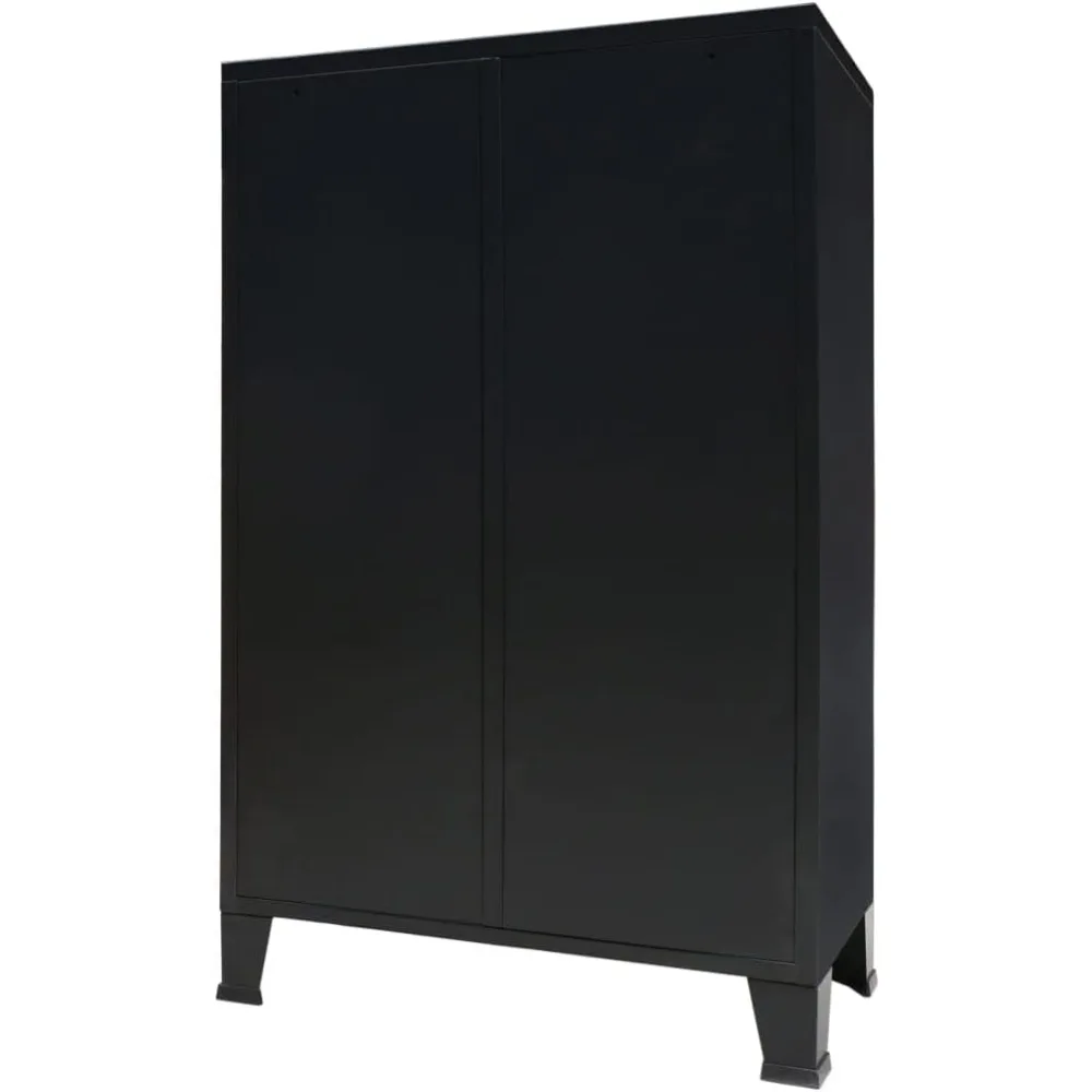 خزانة ملابس سوداء على الطراز المعدني الصناعي مع أرفف وأدراج قابلة للتعديل، وحاملي بطاقات اسم فريدة من نوعها - متينة وعملية