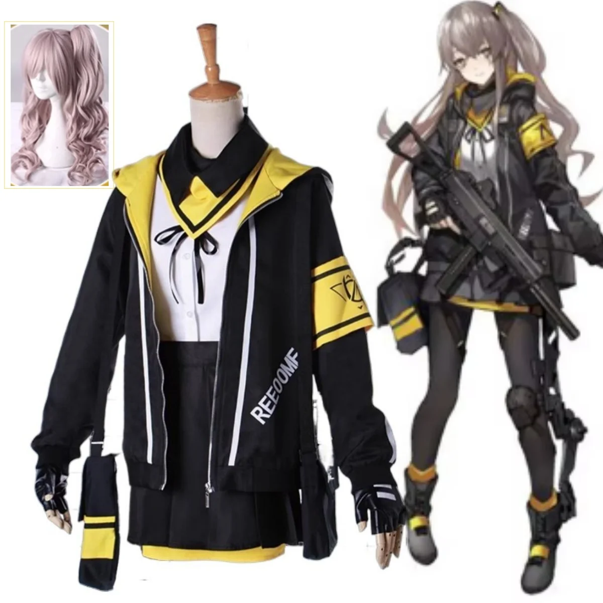 Mädchen Frontline Ump45 taktische Cosplay Kostüm Perücke Lolita Frauen Mädchen Kampf Uniform Karneval Ump 45 Kampf Kleidung Kleid