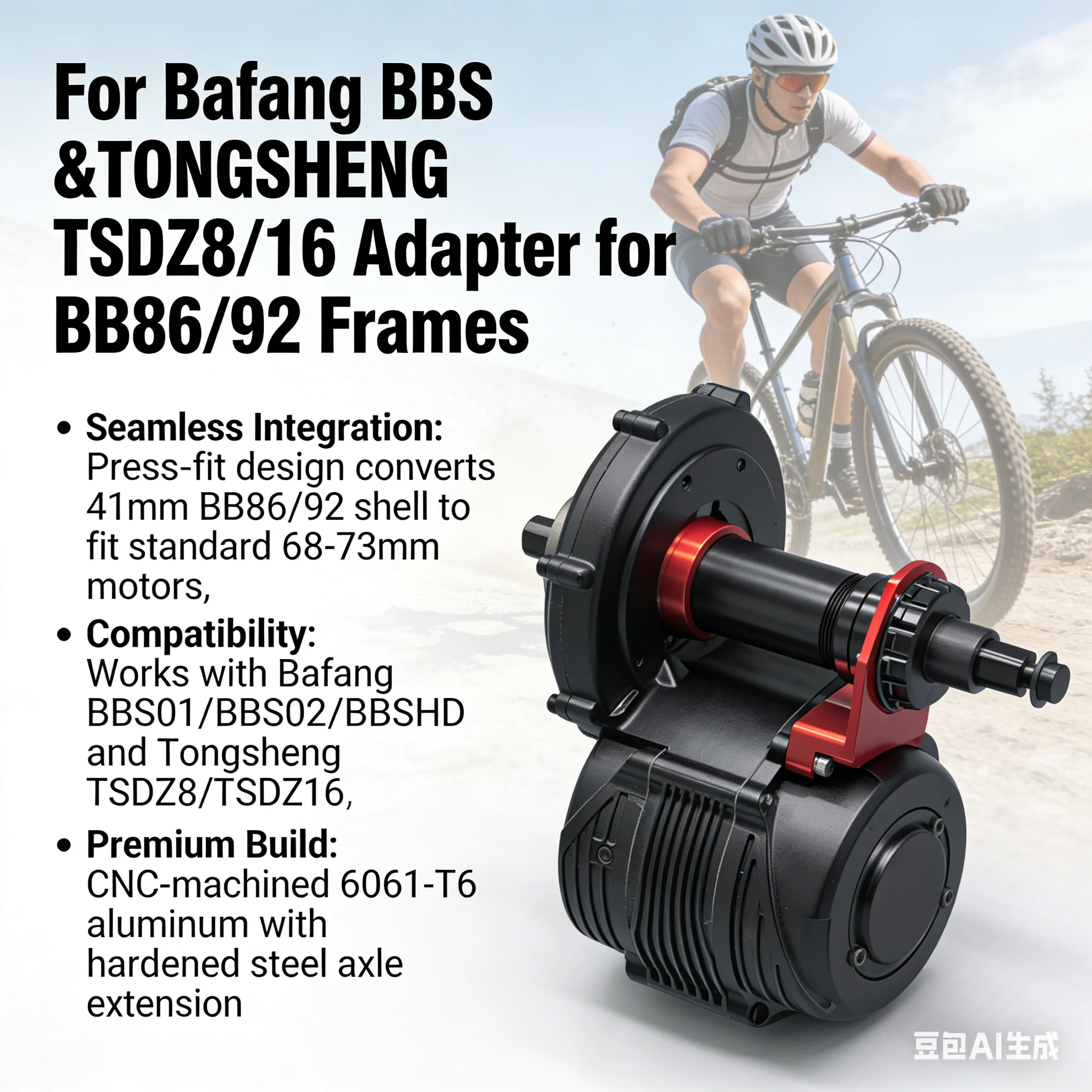 

Адаптер каретки BB86/92 для Bafang & Tongsheng – преобразует 41-мм корпус в совместимый с двигателями BBS & TSDZ8/16 (68-73 мм) формат.