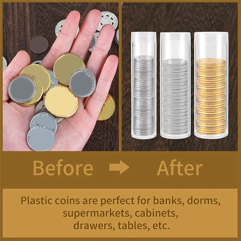 Tubes de stockage de pièces de monnaie de tailles assorties, Tubes de monnaie en plastique transparent, Tubes de pièces de monnaie en Nickel, fournitures de collecte de pièces de monnaie