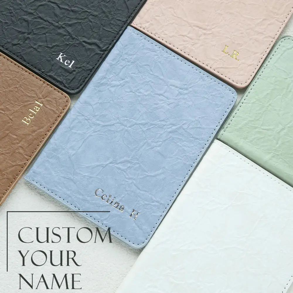 Custom Wrinkle Leather Passport Cover with Personalized Name Engraved Minimalist Travel Wallet Travel Document Holder for Gift