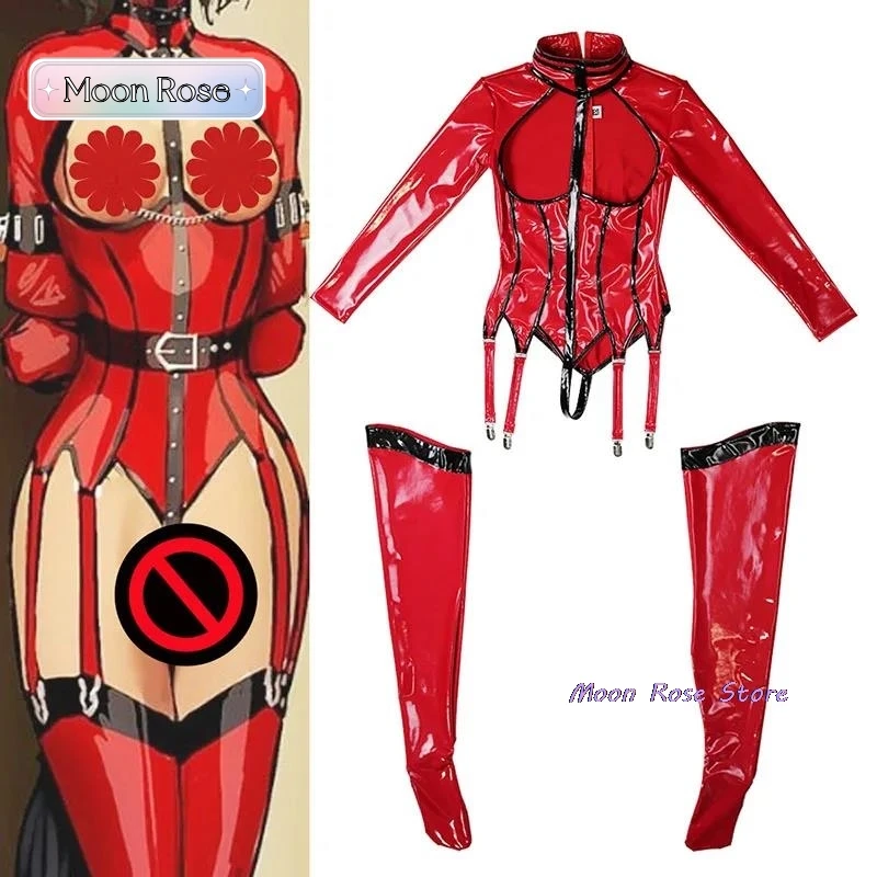 

Sexy Fetish Comic Cosplay Sets Wetlook Women Shiny Patent Leather Suits Exposed Bodysuits Exotic Party Nightclub Costume Custom