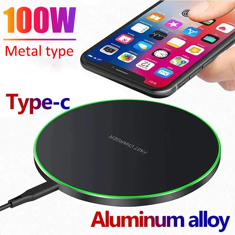 100W Metal Wireless Charger Pad For iPhone 15 14 13 12 11 Pro Max X Samsung Xiaomi Induction Fast Wireless Charging Dock Station