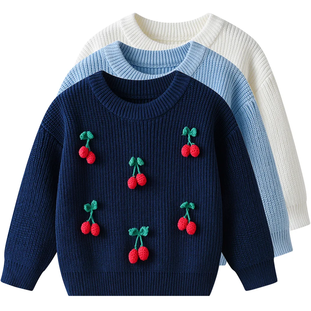

New 66-130 cotton Girls winter autumn sweater Knitted cherry knitwear kids baby clothes children students top 0-6y coat lovely