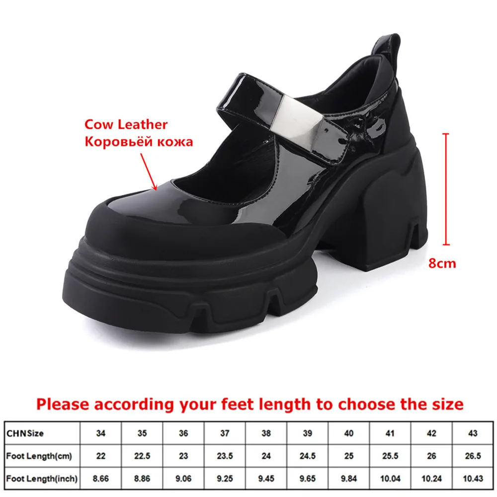 MILI-MIYA  Women's Round-Toe Waterproof Platform Leather Pumps Extra-High Chunky Heels Lightweight Rubber Foam Sole Velcro Closu